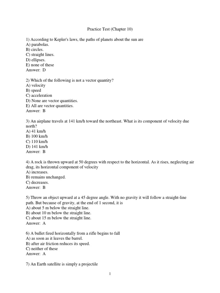Physics Practice Test: Projectile Motion | PDF | Orbit | Apsis