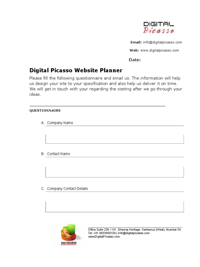 Digital Picasso Website Planner Form | PDF