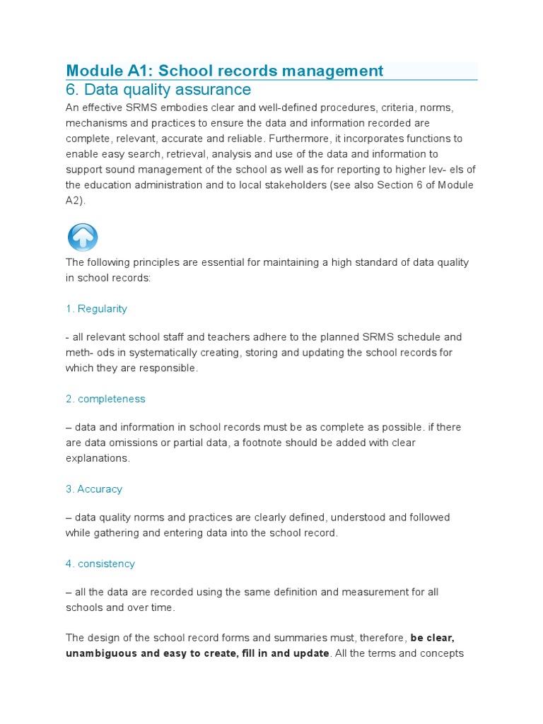 6) Module A1 School Records Management PDF Data Quality Records