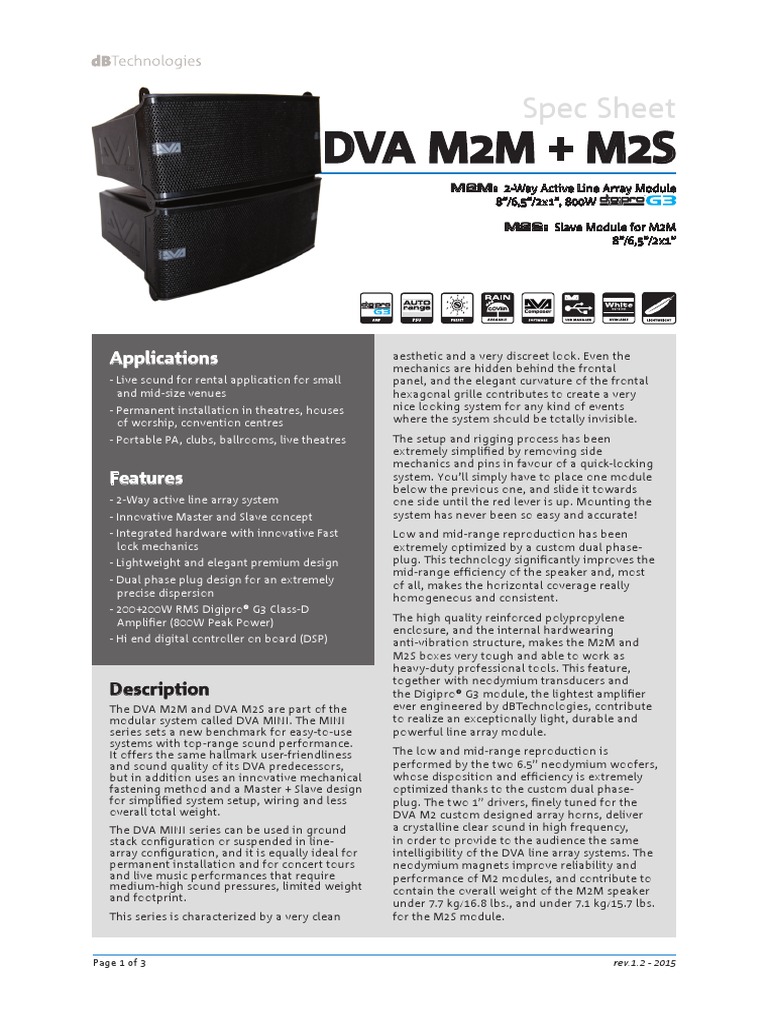 DVA M2M M2S Datasheet Rev1.2 | Loudspeaker | Amplifier