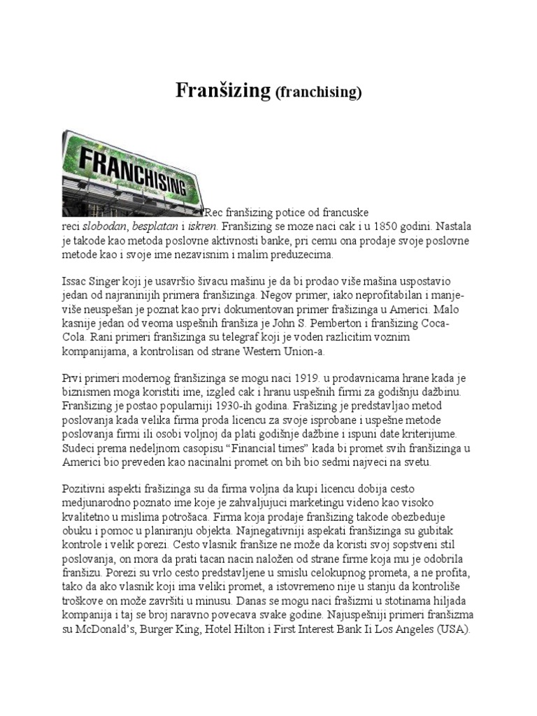 Franšizing, FRANSIZING | PDF