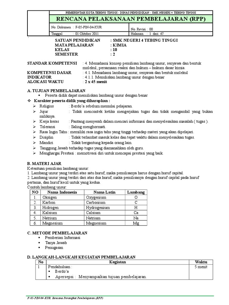RPP KIMIA KELAS 10