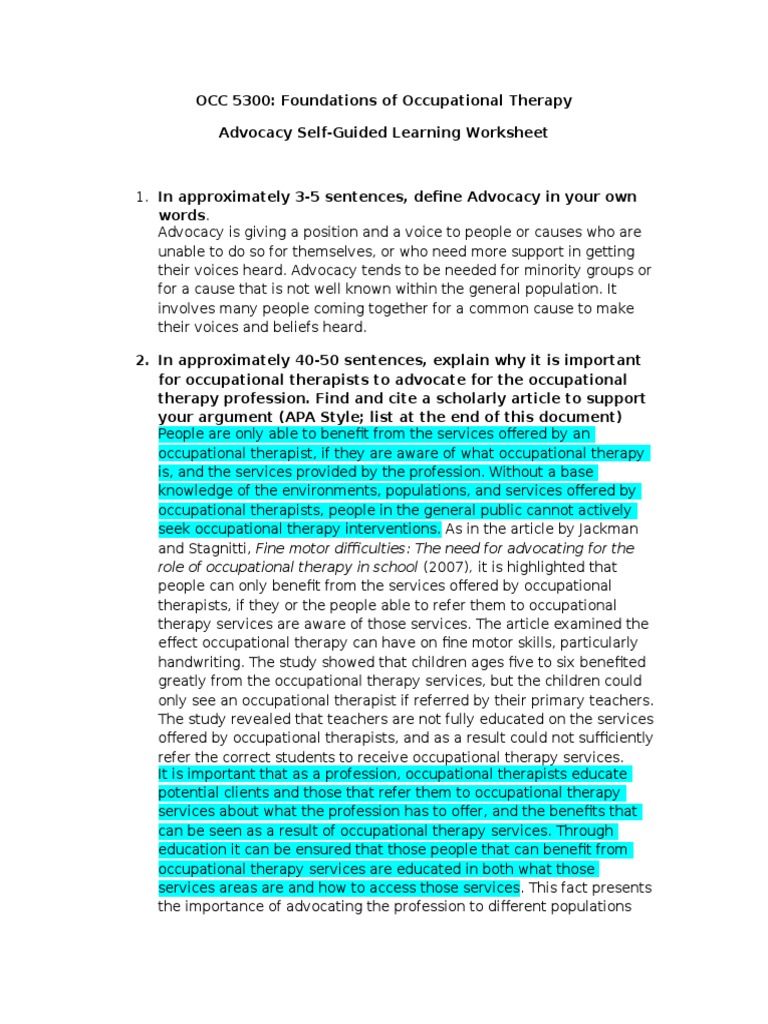 advocacy reflection Occupational Therapy Disability