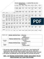 Calendã-Rio de Provas Bimestrais Vespertino - 1º Bimestre