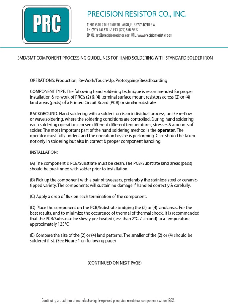 Hand Soldering Guidelines Soldering Printed Circuit Board