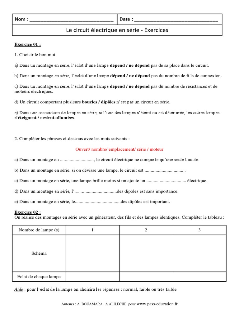 Exercice Corrigé Circuit En Série Et En Dérivation 5eme Pdf