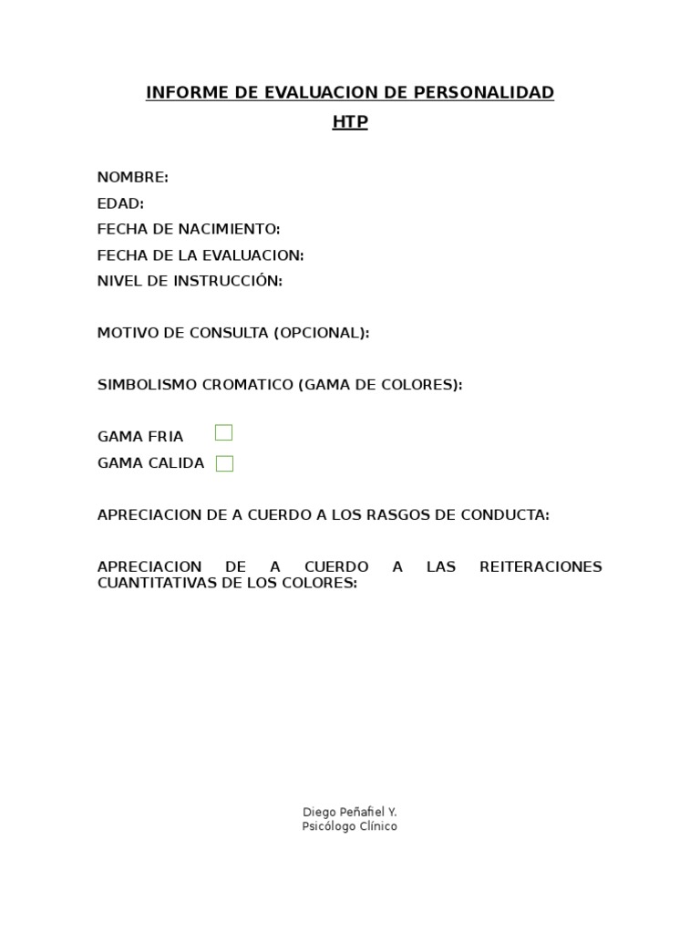Informe HTP de Evaluación Psicológica | PDF | Relaciones personales ...