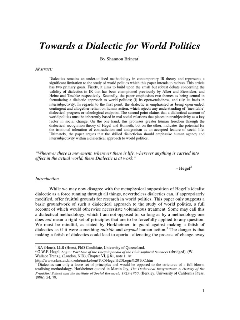 Dialectics in World Politics Explained | PDF | Dialectic | Georg ...