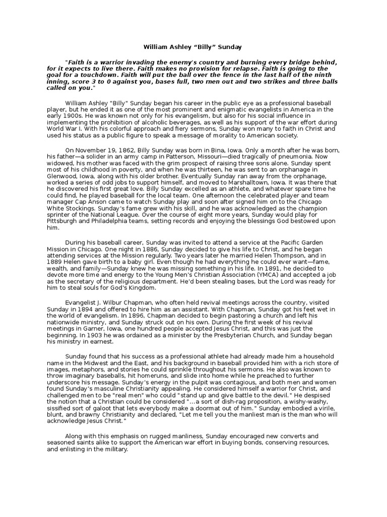 Billy Sunday Book Summary
