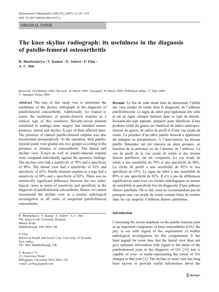 Skyline vs Merchant View in Knee OA | PDF | Wellness | Science ...