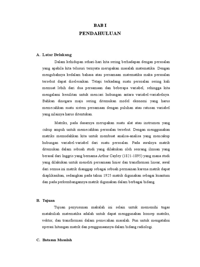 Contoh Makalah Matematika Tentang Matriks