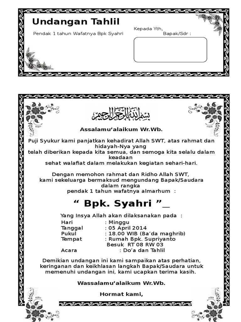 Undangan Tahlil