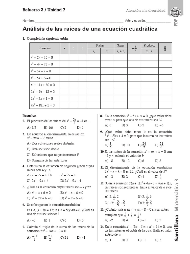 Análisis de Las Raíces de Una Ecuación Cuadrática | PDF | Métodos y ...