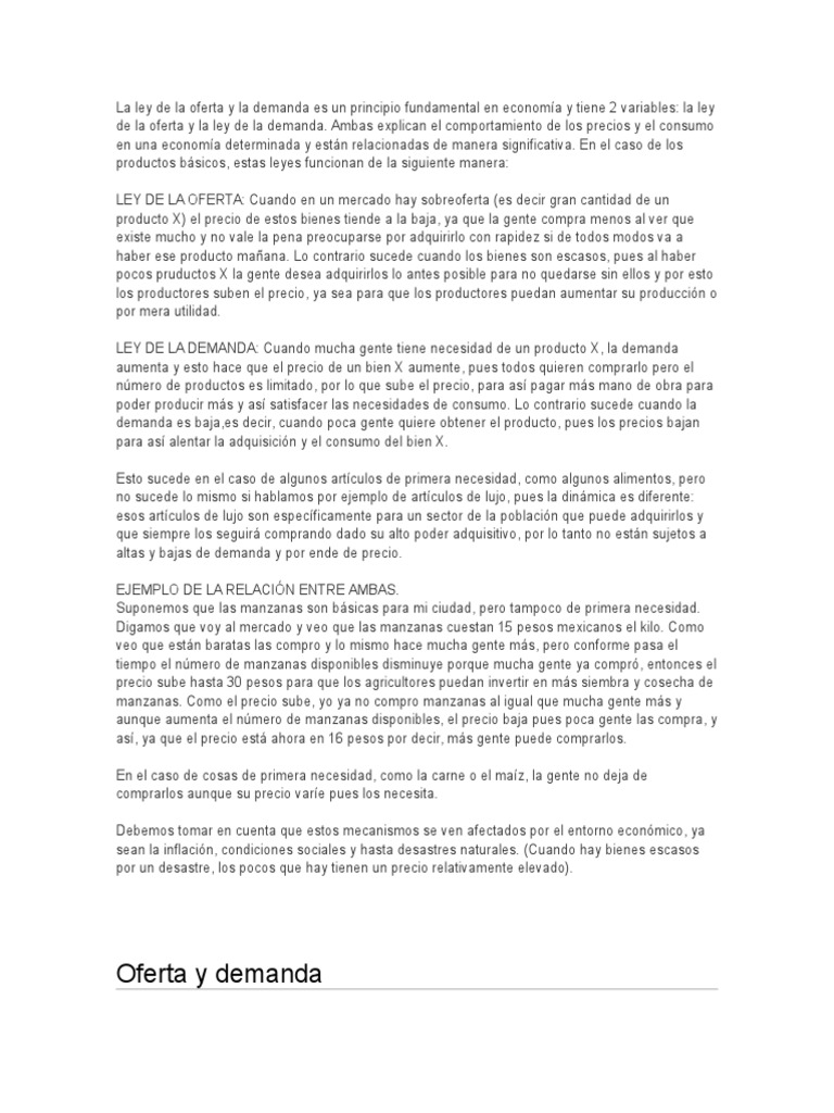 Ley de Oferta y Demanda en Economía | PDF | Oferta y demanda | Oferta ...