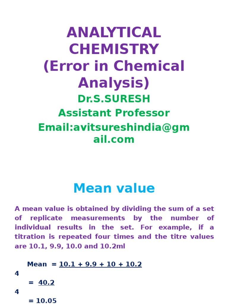 Error in Chemical Analysis Accuracy And Precision Significant Figures