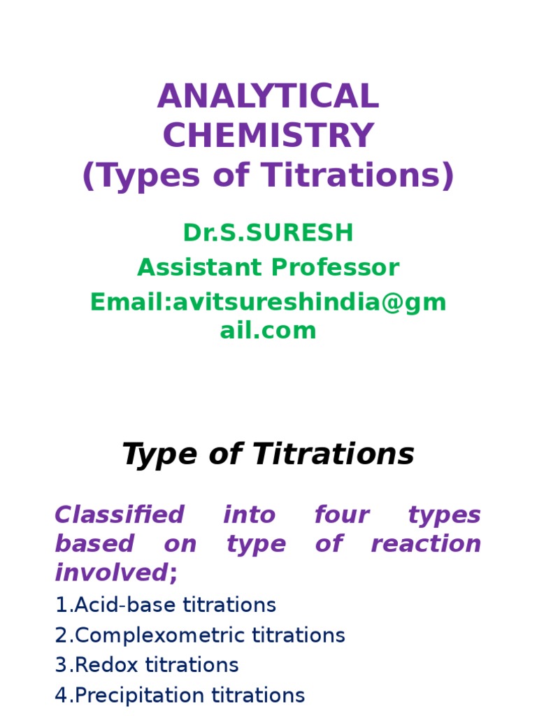 Types of Titrations Titration Molar Concentration