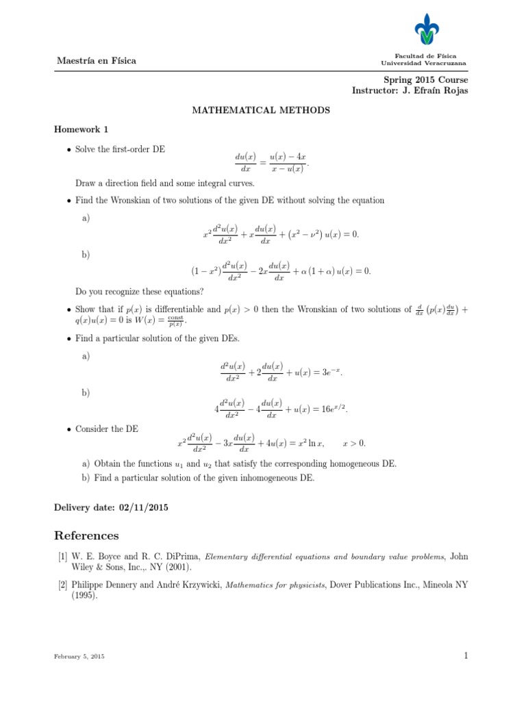 Mathematical Methods Homework 1 | PDF