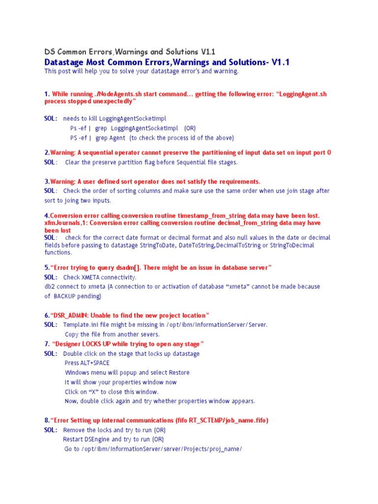 Iv Common Errors In Datastage Pdf Network Socket Port Computer