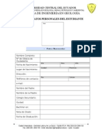 Datos personales estudiante ingeniería geología UCE