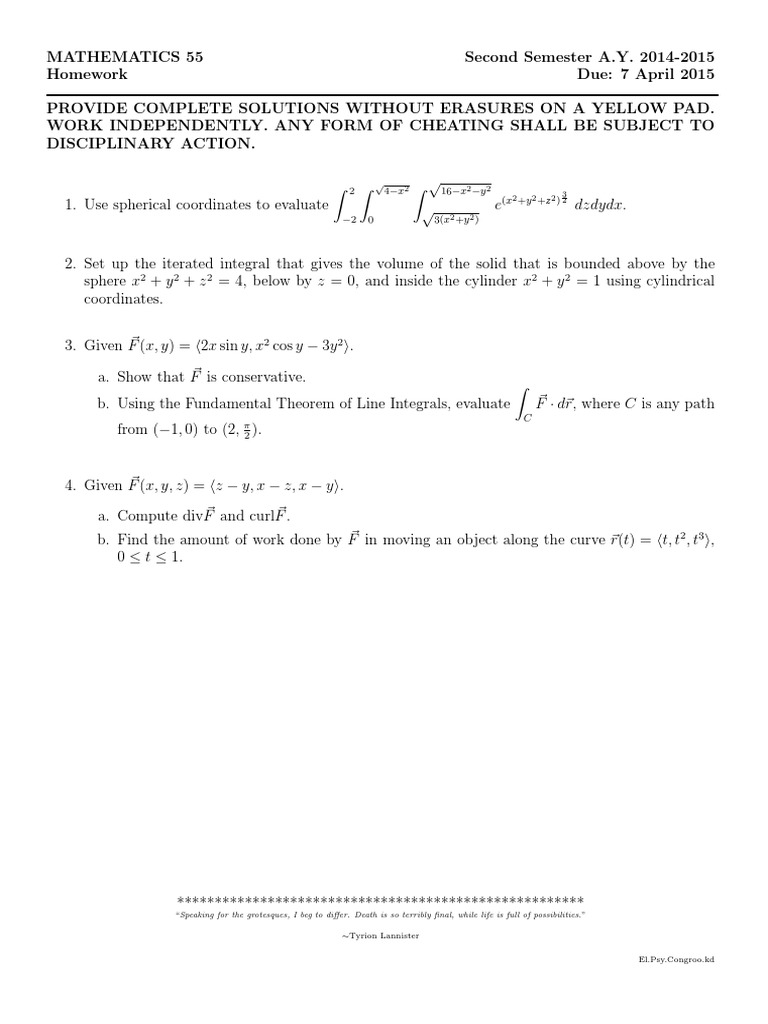 Advanced Calculus Homework Solutions | PDF
