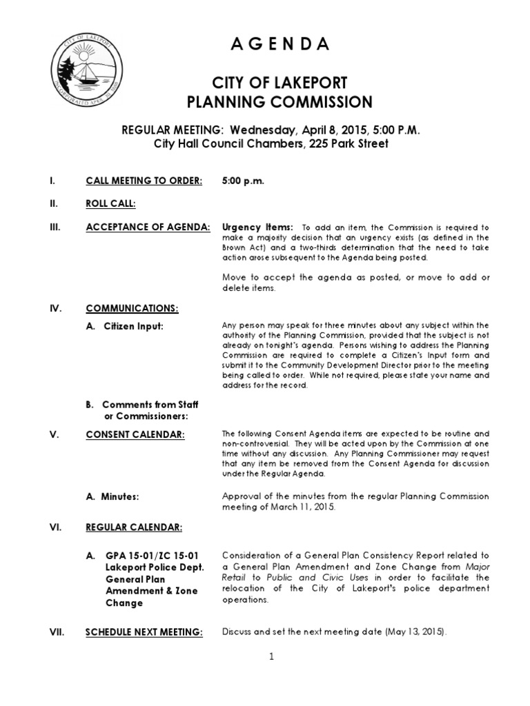 Lakeport Planning Commission - Police Building Rezone, General Plan ...