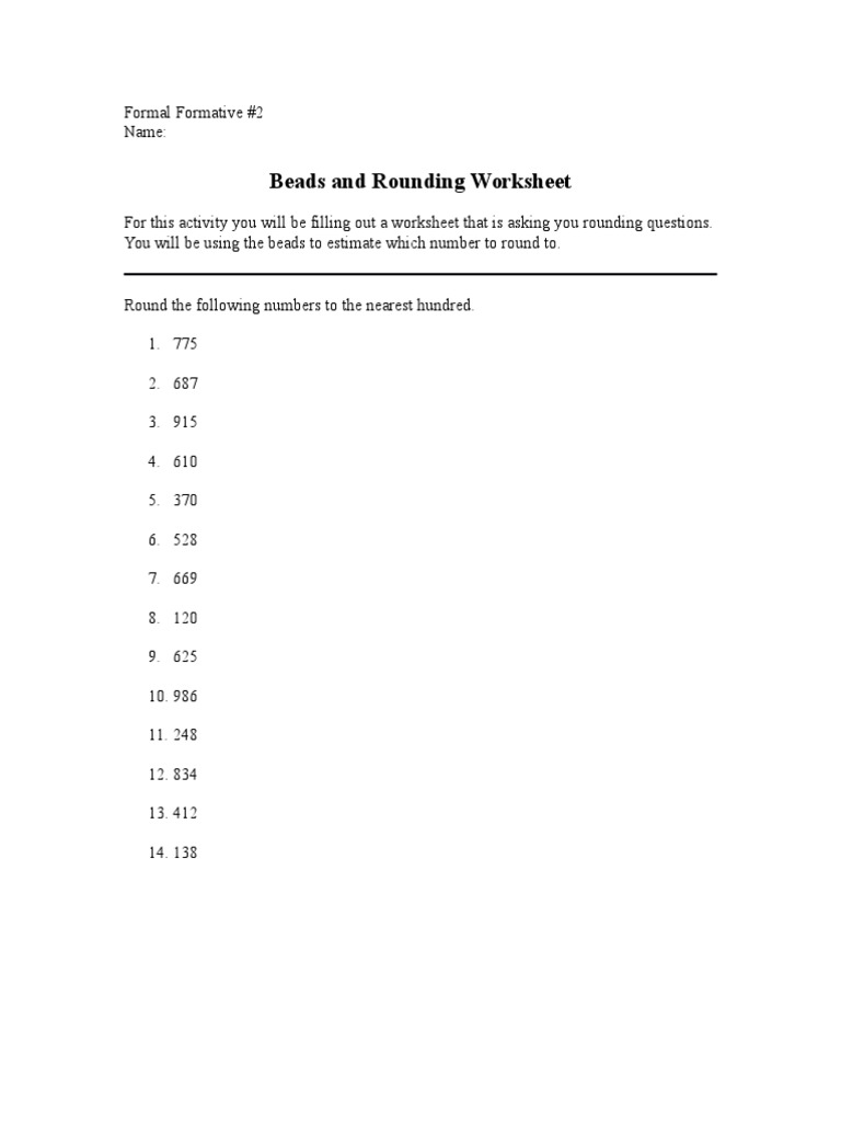 Rounding Numbers Worksheet with Beads | PDF