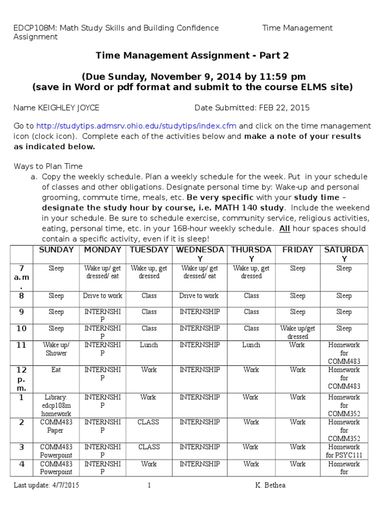 Time Management Assignment Part 2 PDF Time Management