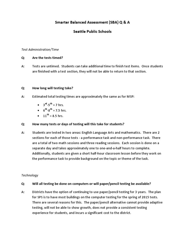 SBAC Question and Answer For SPS Families | PDF | Career & Growth