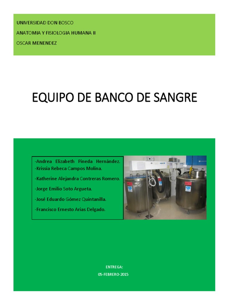 Equipos y Diseño de Bancos de Sangre | PDF | Refrigerador | Sangre