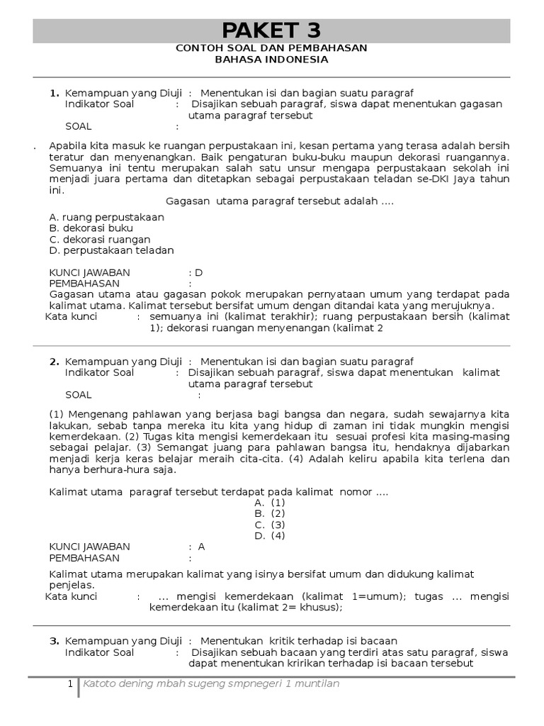 Contoh Soal B Idonesia Paket 3