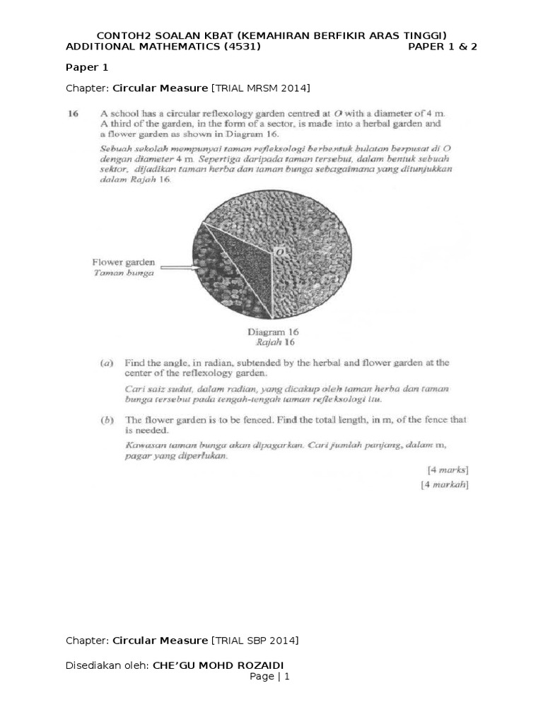 Soalan Add Math Mrsm - De Contoh
