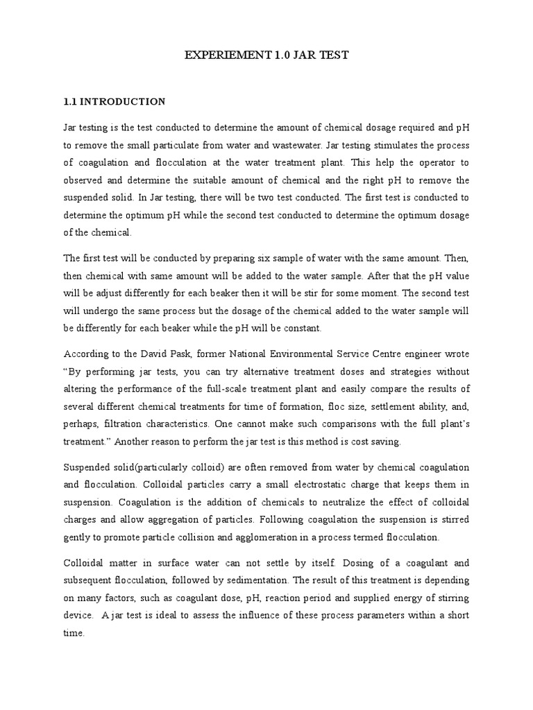 Jar Test1full Report PDF Physical Chemistry Applied And