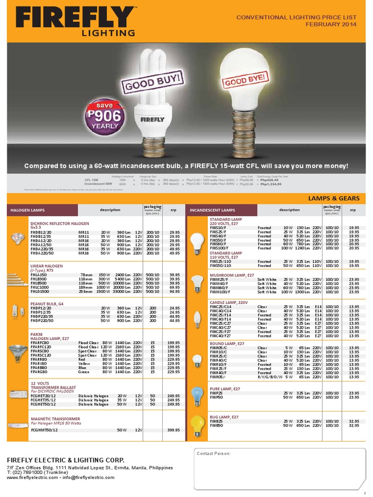 Firefly Lighting Price List PDF PDF Electrical Components