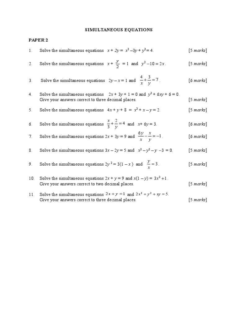 Simultaneous Equations Paper 2 | PDF