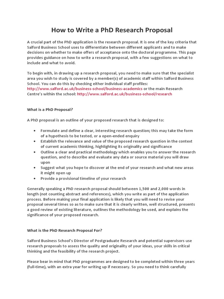 How To Write A Research Proposal  Doctor Of Philosophy