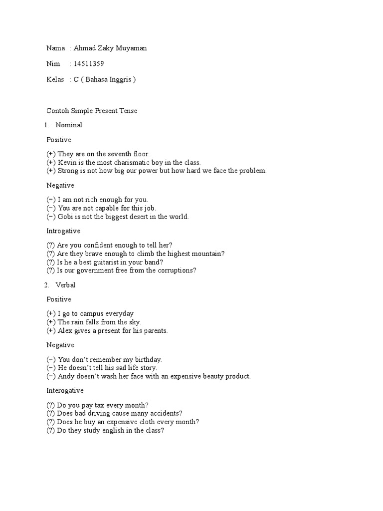 Contoh Simple Past Tense Nominal & Verbal | PDF