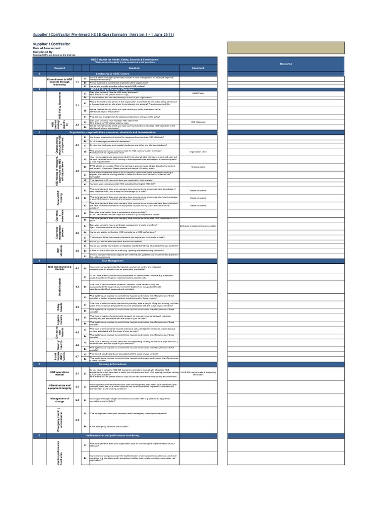 HSSE Assessment for Suppliers and Contractors | PDF | Audit ...