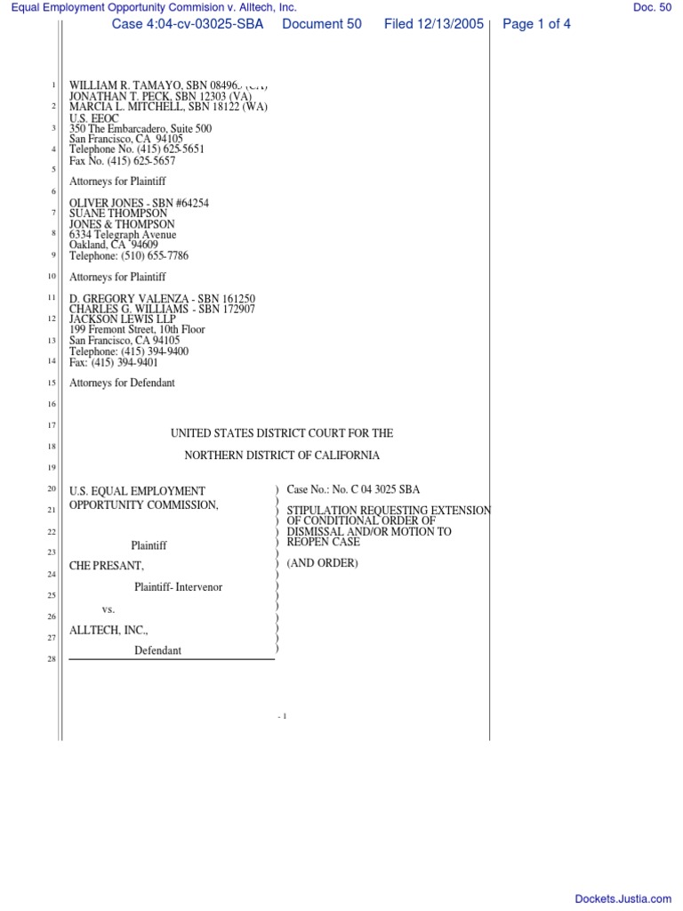 EEOC v. Alltech Case Extension Request | PDF | Settlement (Litigation ...