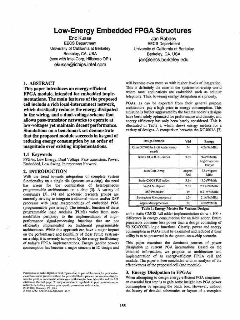 Low-Energy Embedded FPGA Structure | PDF | Field Programmable Gate ...