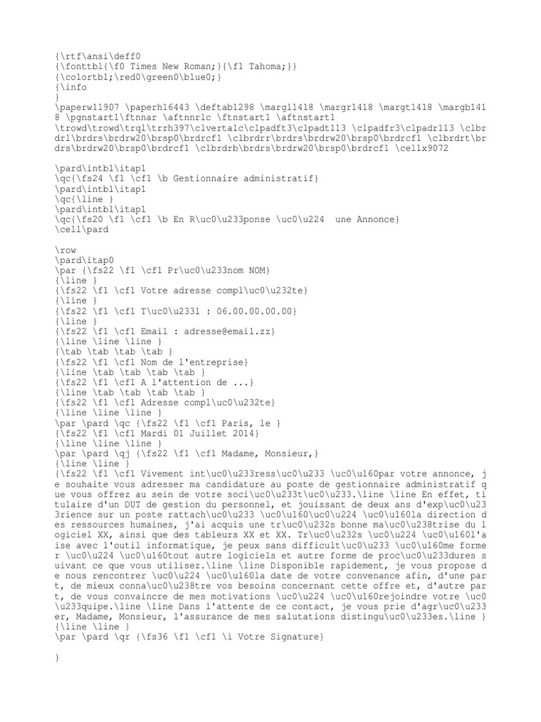 Lettre Motivation Gestionnaire Administratif Debutant  Informatique