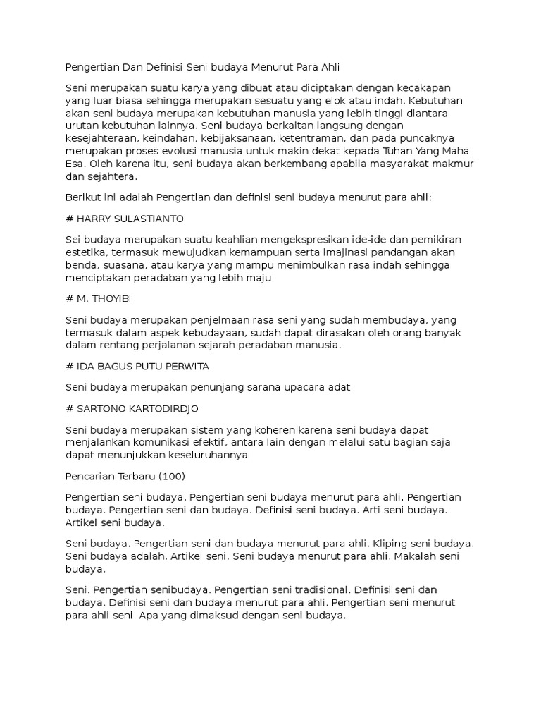Pengertian Dan Definisi Seni Budaya Menurut Para Ahli Pdf