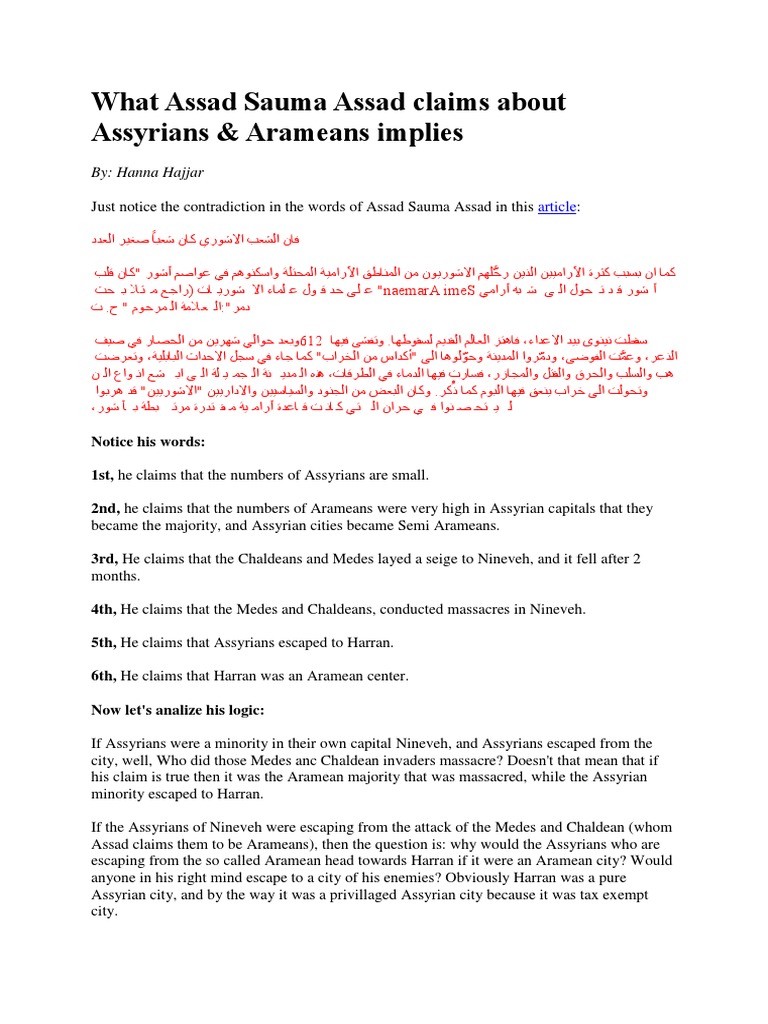 What Assad Sauma Assad Claims About Assyrians & Arameans Implies | PDF ...
