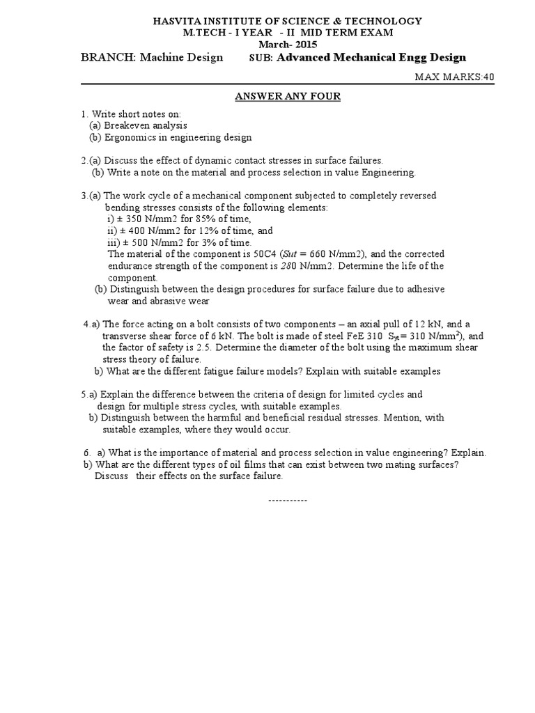 BRANCH: Machine Design: Advanced Mechanical Engg Design | PDF