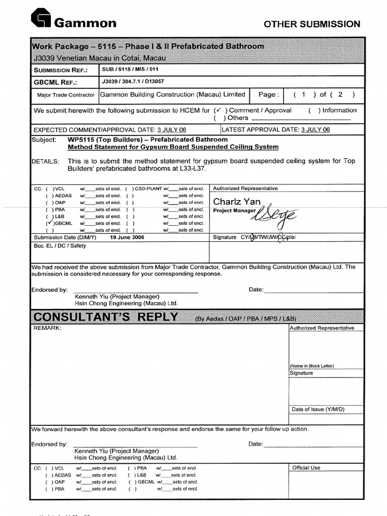 Method Statement for Gypsum Ceiling Installation | PDF | Personal ...