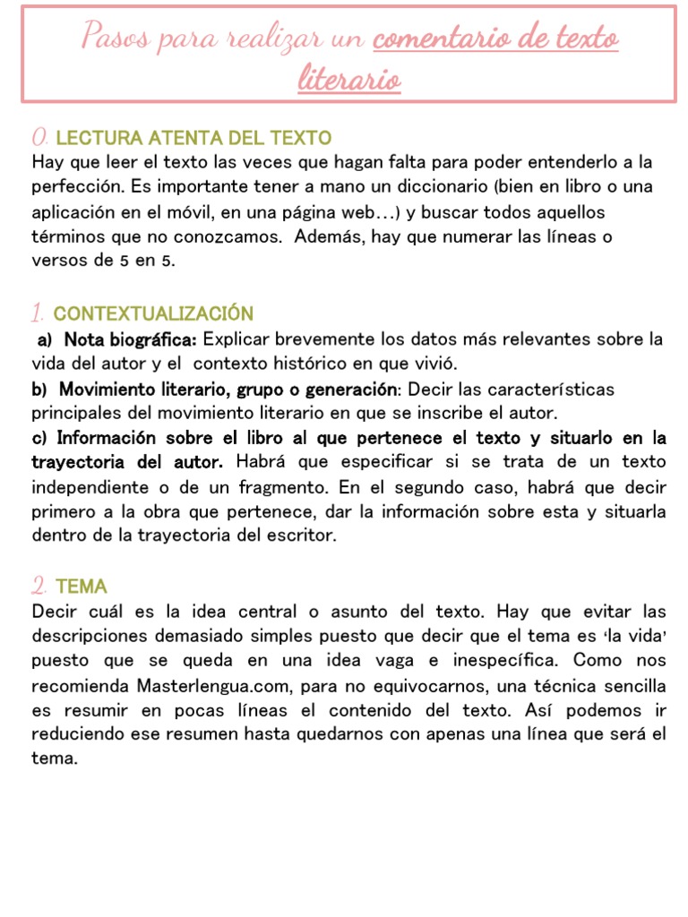 Guía comentarios de texto literario