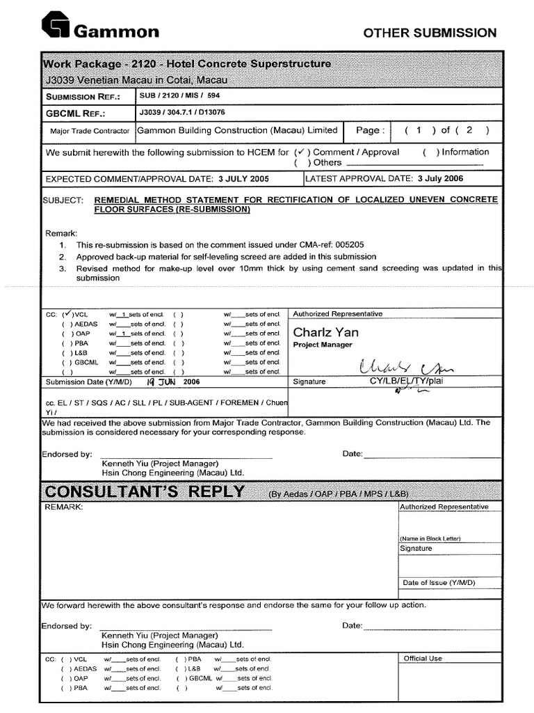 Method Statement For Rectification of Localized Uneven Concrete Floor ...