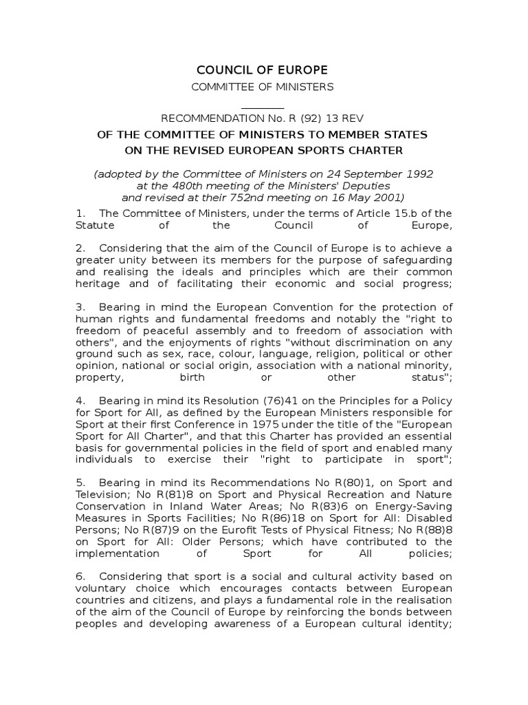 Revised European Sports Charter | PDF | Sports | Sustainability