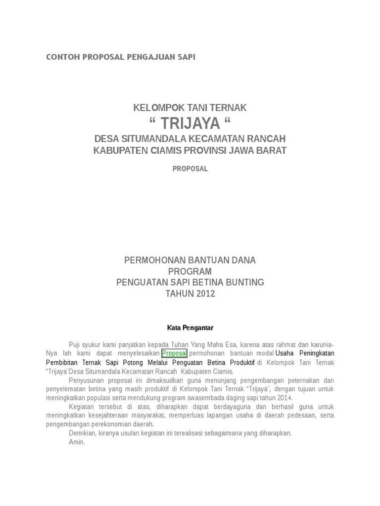 Contoh Proposal Pengajuan Sapi