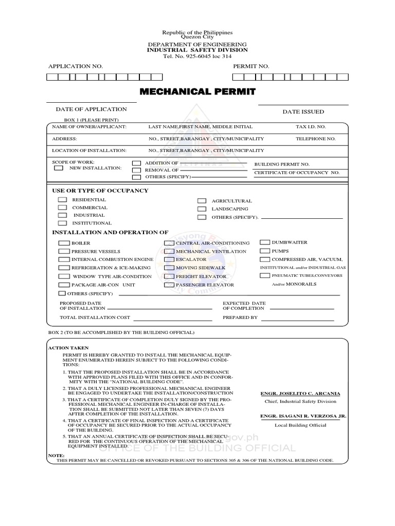 Mechanical Permit Elevator Air Conditioning
