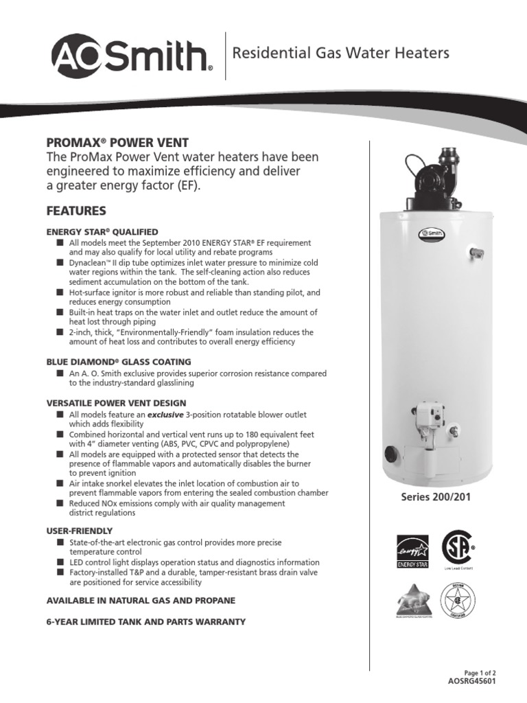 ProMax Power Vent Gas Water Heaters | PDF | Water Heating | Combustion